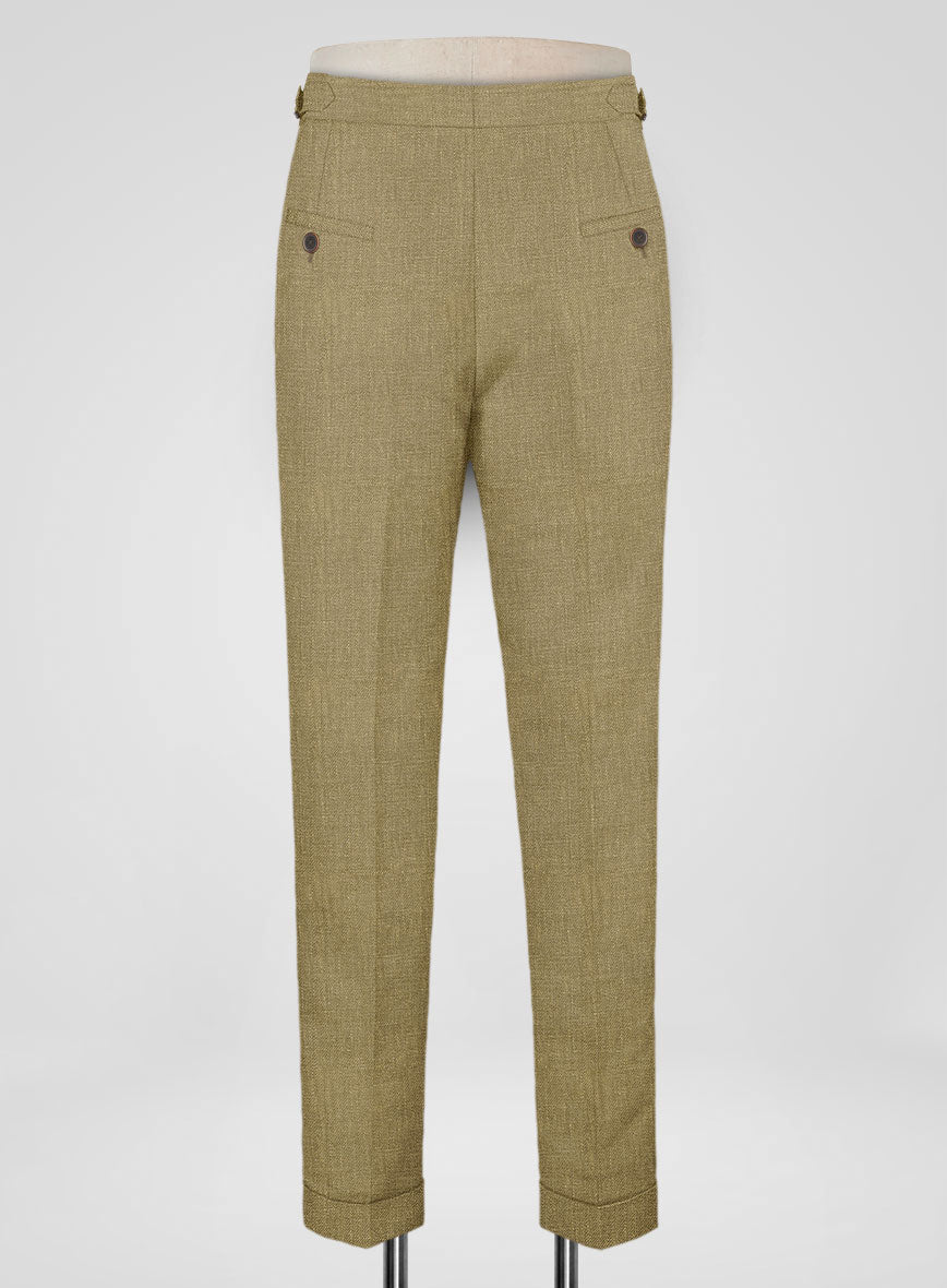 Italian Prato Tan Linen Highland Trousers - StudioSuits