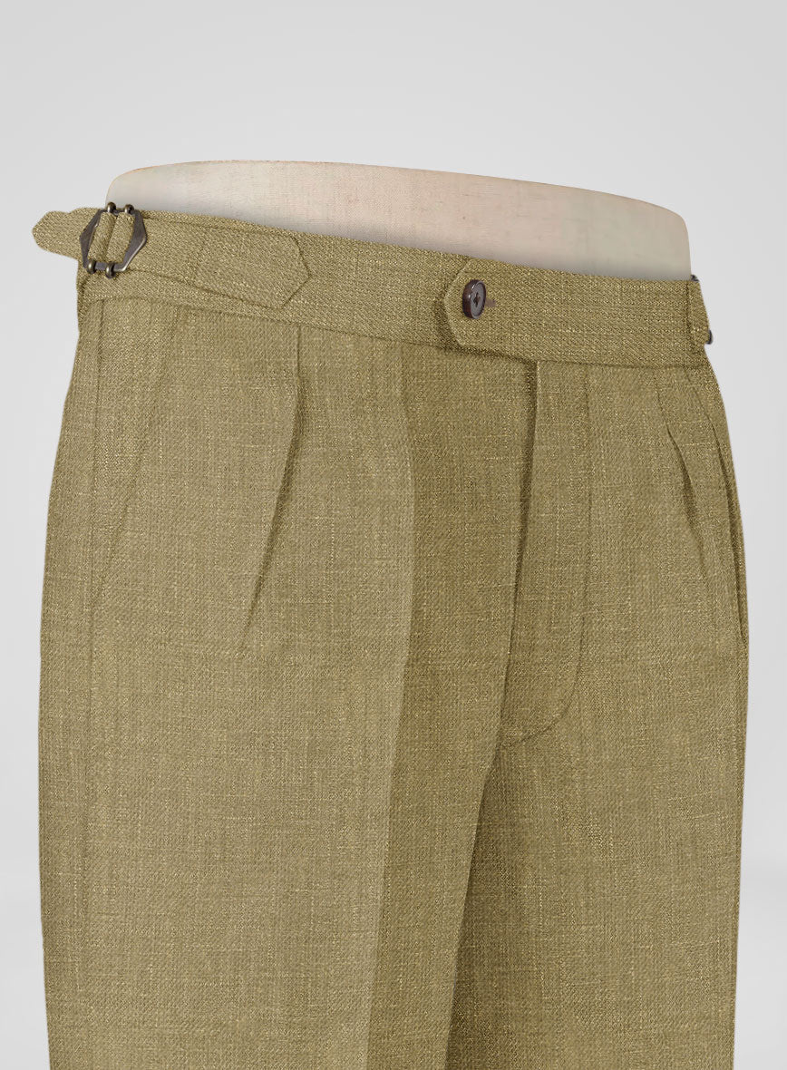 Italian Prato Tan Linen Highland Trousers - StudioSuits