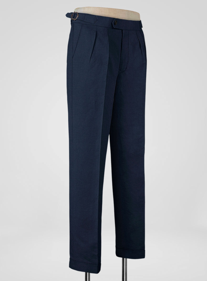 Italian Prato Oxford Blue Linen Highland Trousers - StudioSuits