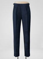 Italian Prato Oxford Blue Linen Highland Trousers - StudioSuits