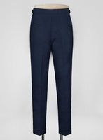 Italian Prato Oxford Blue Linen Highland Trousers - StudioSuits