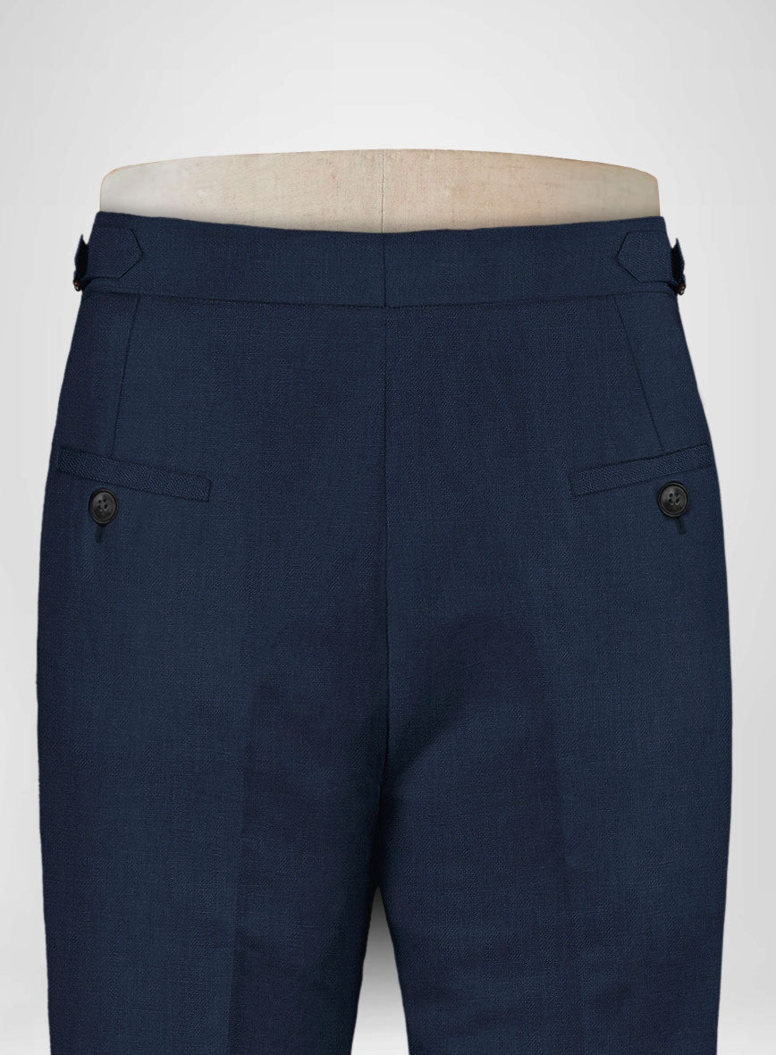 Italian Prato Oxford Blue Linen Highland Trousers - StudioSuits