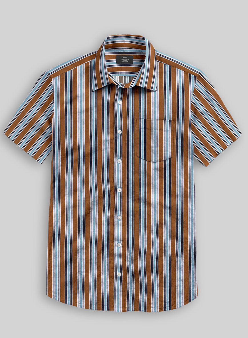 Italian Striped Rust Summer Linen Shirt - StudioSuits
