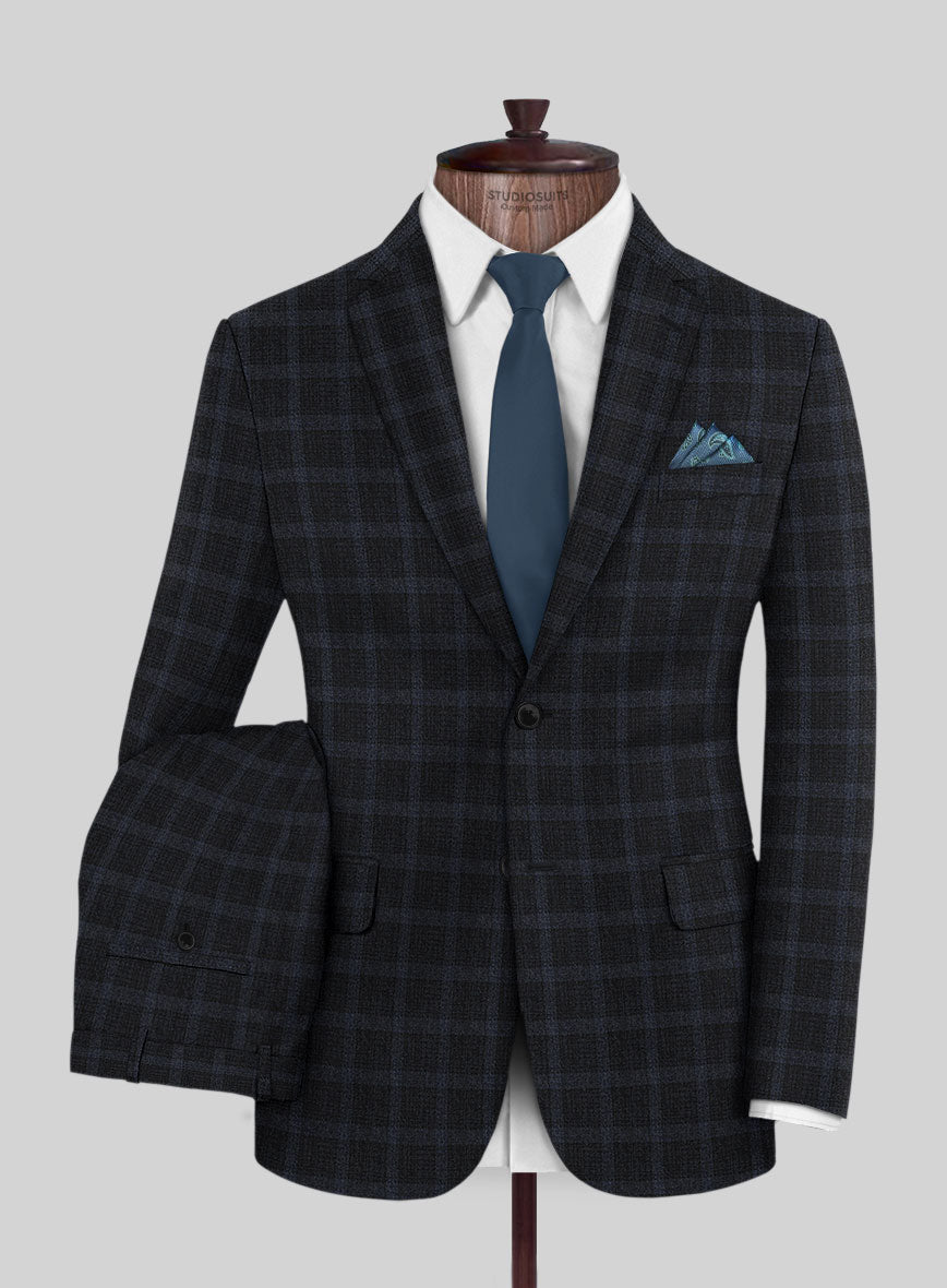 Italian Trek Dark Blue Checks Flannel Suit - StudioSuits