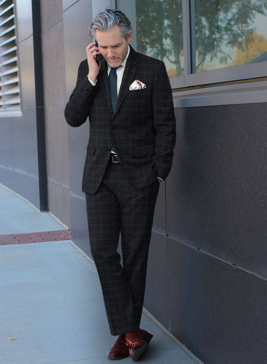 Italian Trek Dark Blue Checks Flannel Suit - StudioSuits