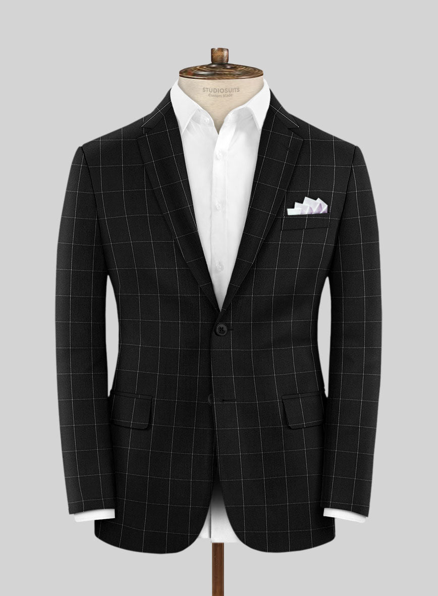 Italian Zergi Black Windowpane Flannel Suit - StudioSuits