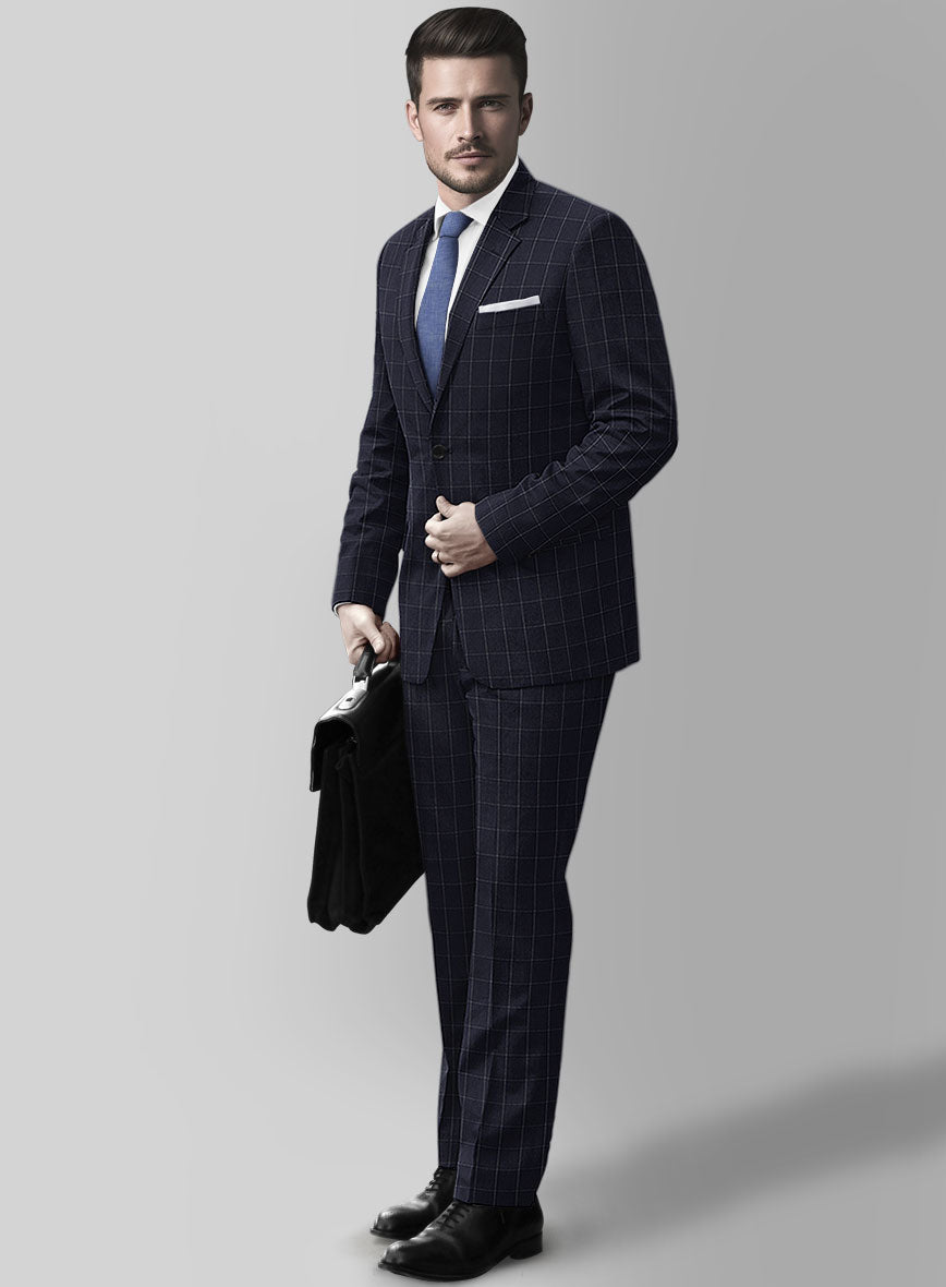 Italian Zergi Blue Windowpane Flannel Suit - StudioSuits