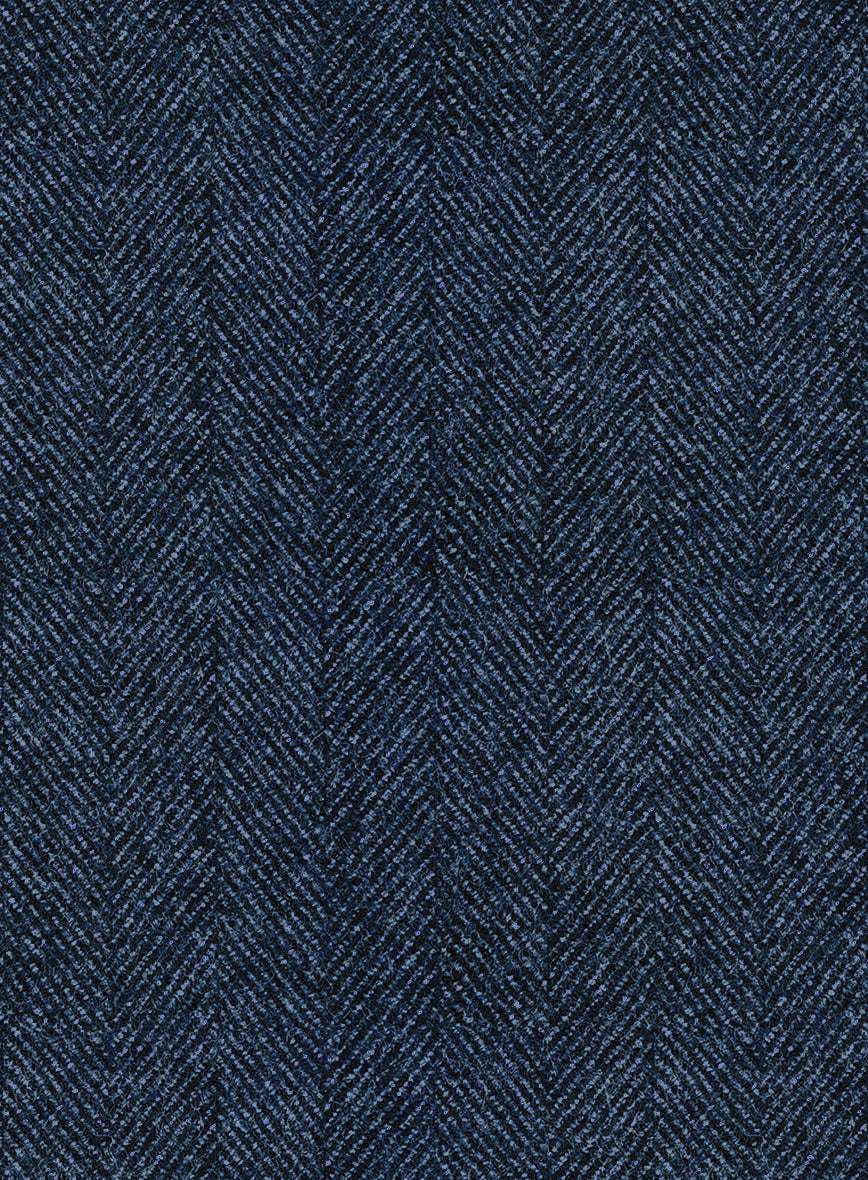Naples Herringbone Royal Blue Tweed Pea Coat - StudioSuits