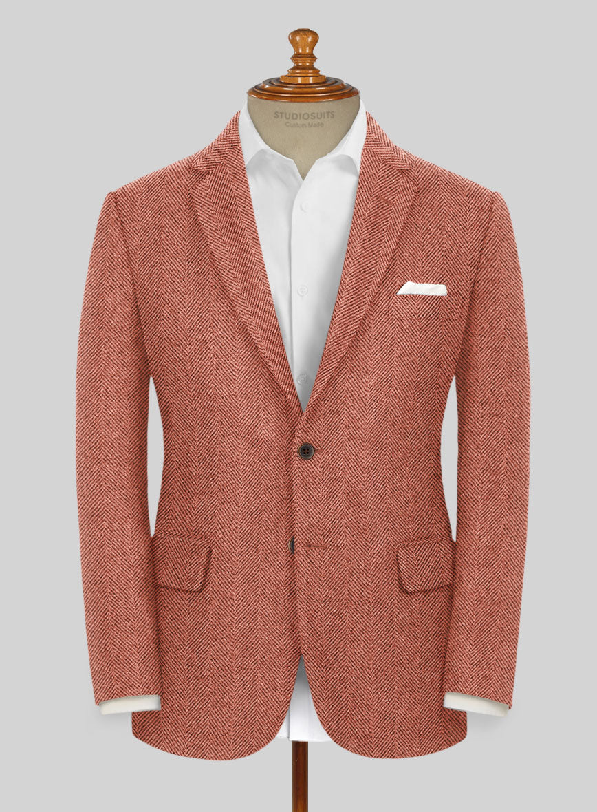 Naples Wide Herringbone Caramine Pink Tweed Suit - StudioSuits