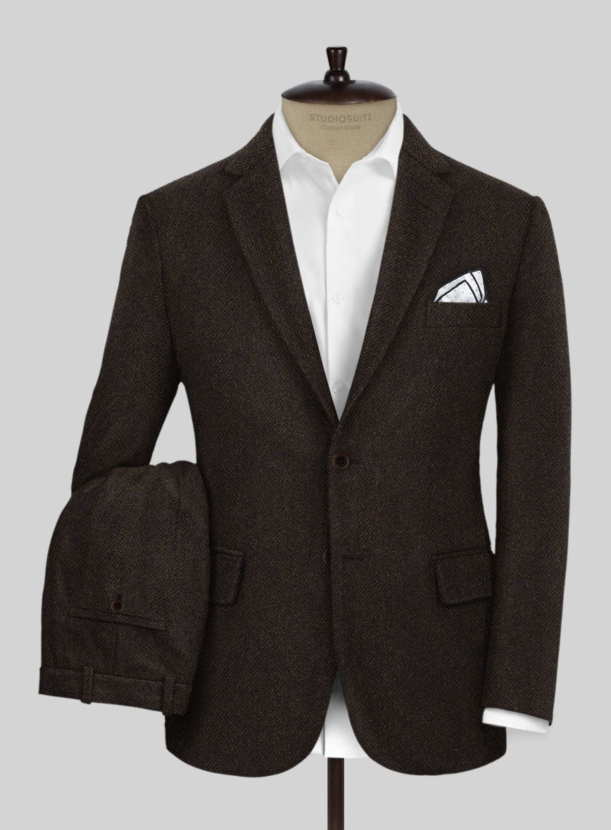Naples Wide Herringbone Dark Brown Tweed Suit - StudioSuits
