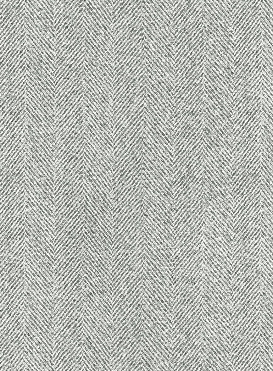 Light Grey Herringbone Necktie - Tweed Fabric, 7cm Wide, Vintage Style