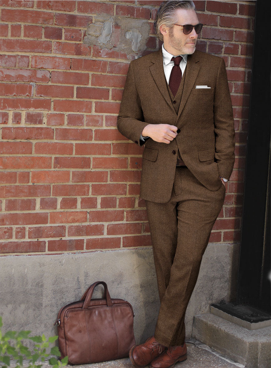 Naples wide Herringbone Tan Tweed Suit - StudioSuits