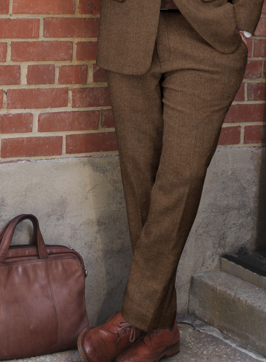 Naples wide Herringbone Tan Tweed Suit - StudioSuits