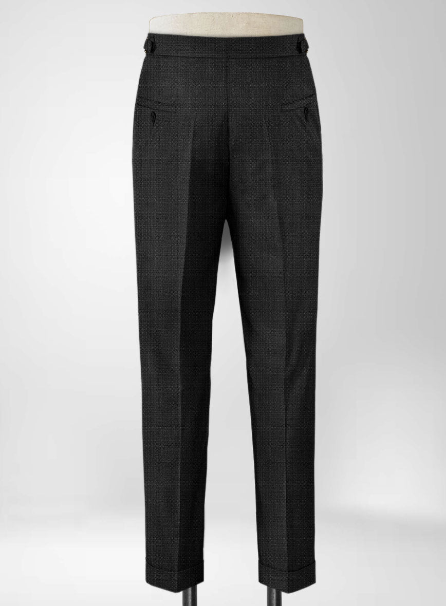 Napolean Bob Weave Charcoal Wool Highland Trousers - StudioSuits