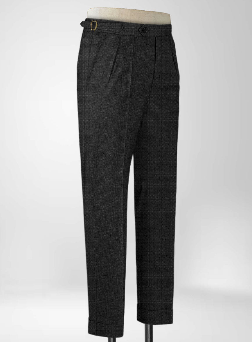 Napolean Bob Weave Charcoal Wool Highland Trousers - StudioSuits