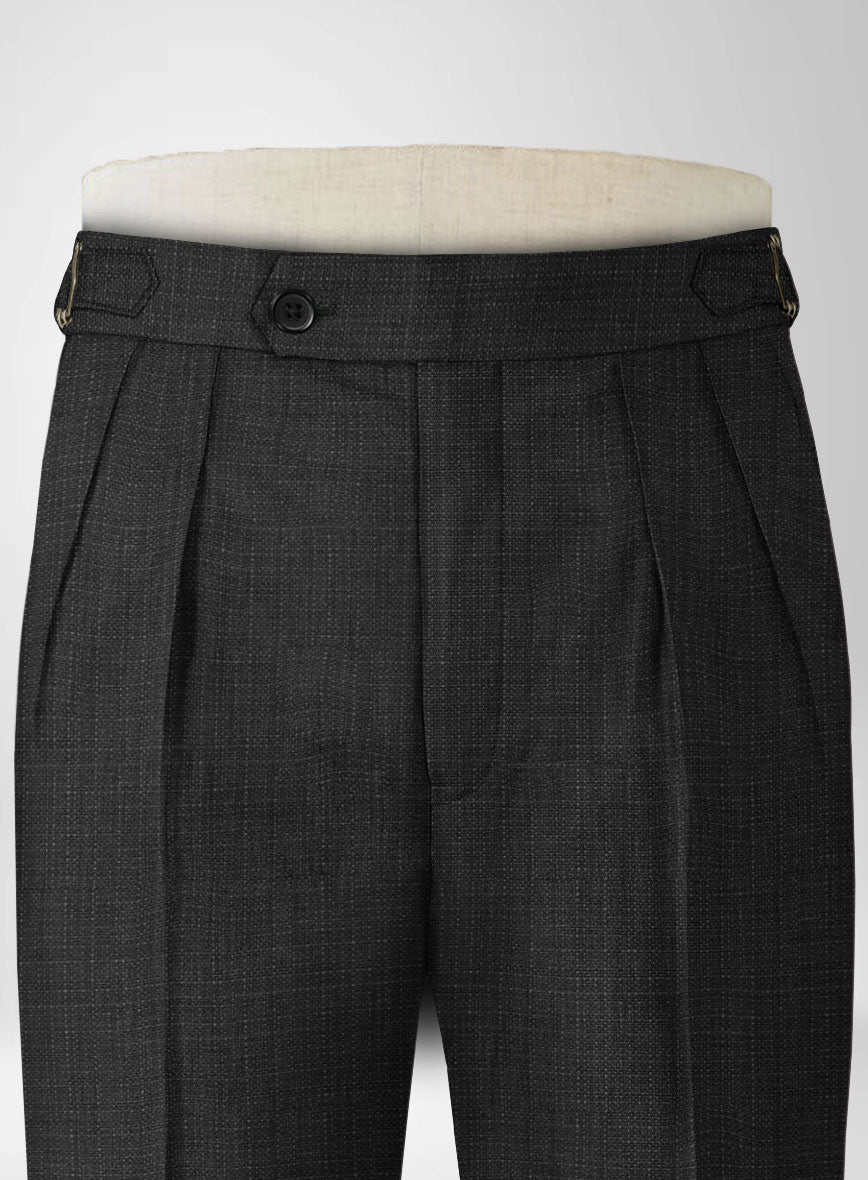 Napolean Bob Weave Charcoal Wool Highland Trousers - StudioSuits