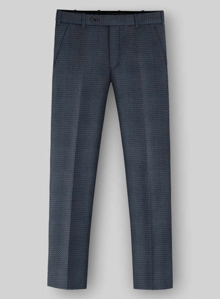 Napolean Dalmoro Chevron Weave Blue Wool Pants - StudioSuits