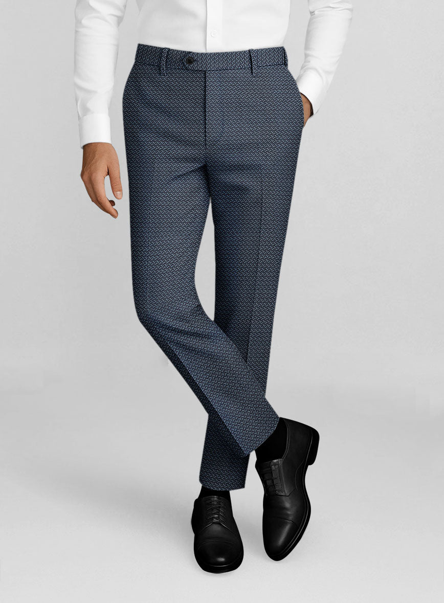 Napolean Dalmoro Chevron Weave Blue Wool Pants - StudioSuits