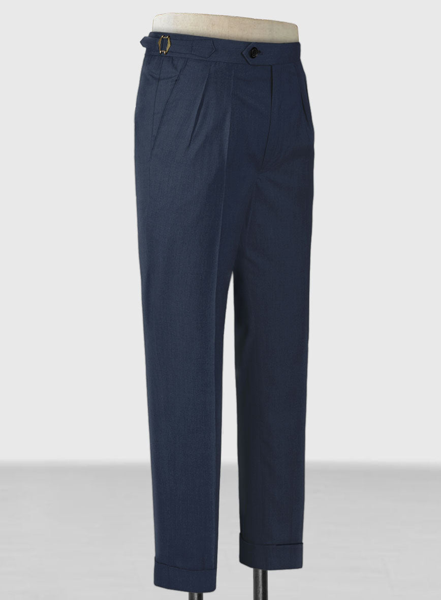 Napolean Ink Blue Wool Highland Trousers - StudioSuits