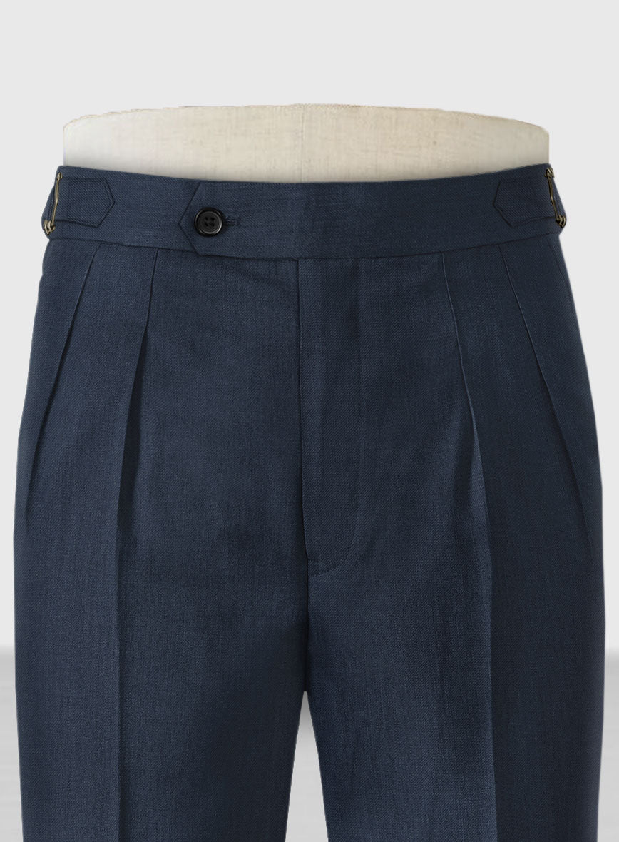 Napolean Ink Blue Wool Highland Trousers - StudioSuits