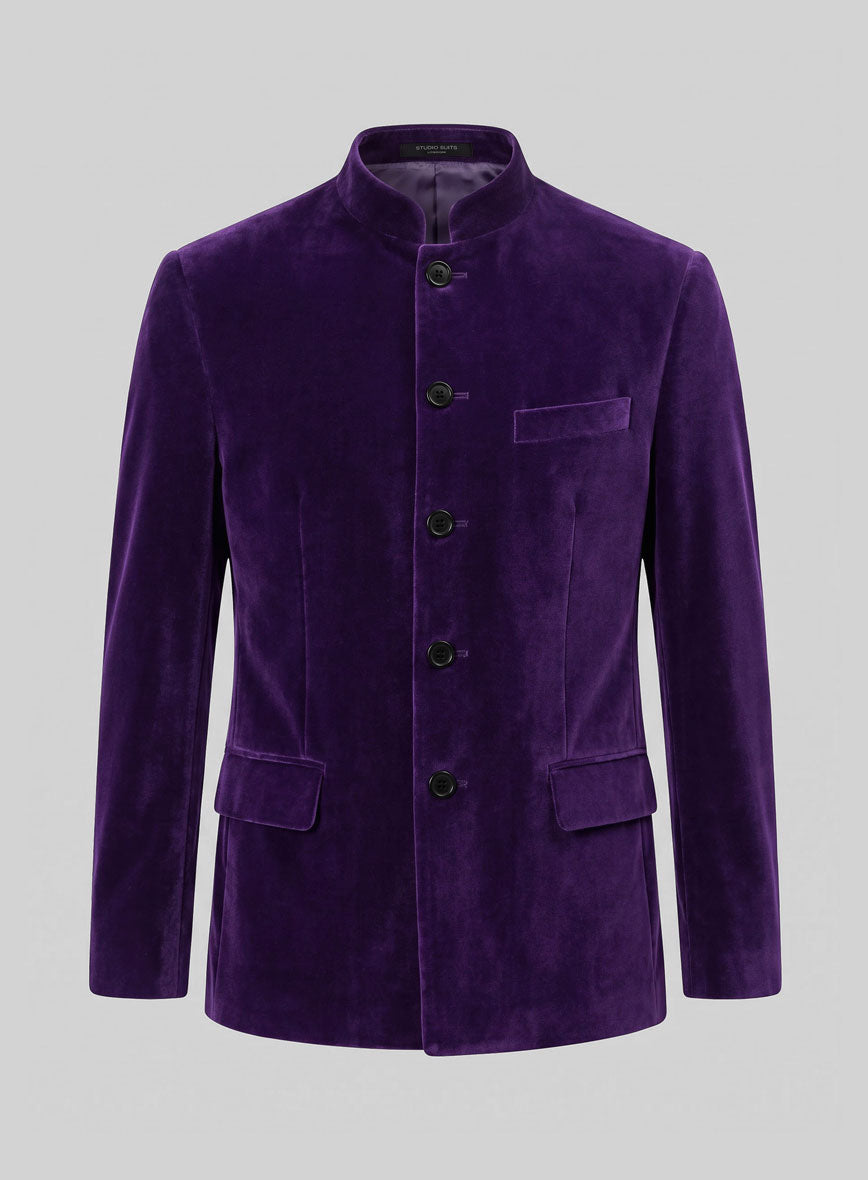 Purple Velvet Nehru Jacket - StudioSuits