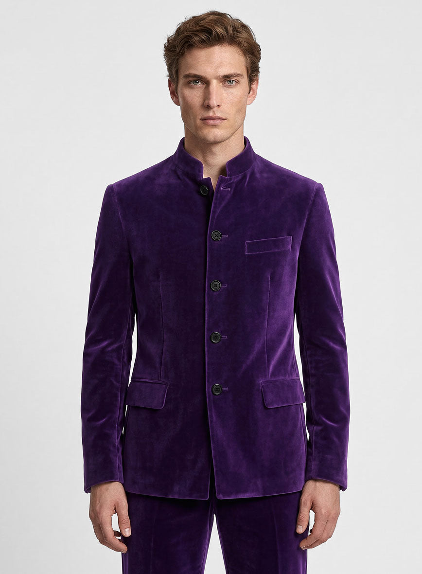 Purple Velvet Nehru Jacket - StudioSuits