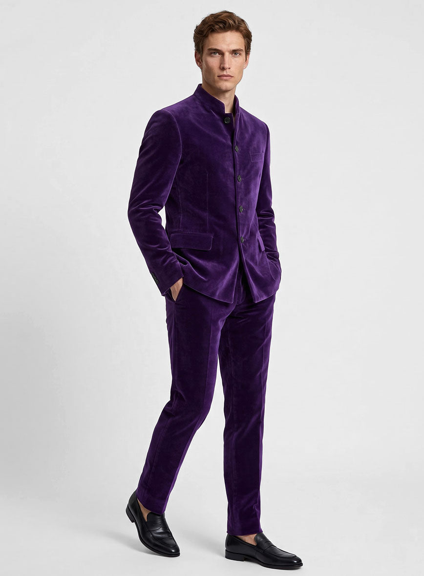 Purple Velvet Nehru Jacket - StudioSuits