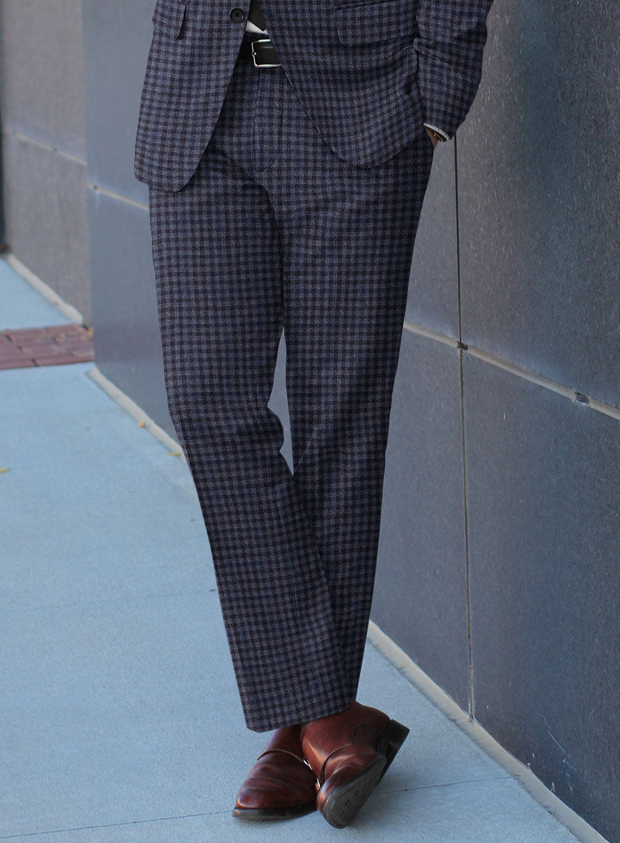 Reda Baez Blue Checks Wool Pants - StudioSuits