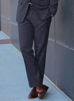 Reda Baez Blue Checks Wool Pants - StudioSuits