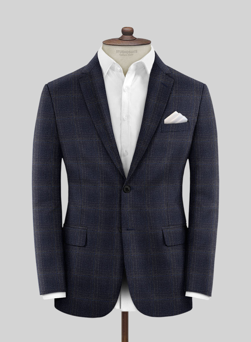 Reda Berato Navy Blue Checks Wool Jacket - StudioSuits