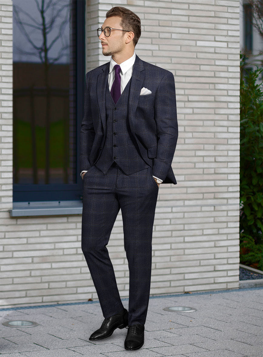 Reda Berato Navy Blue Checks Wool Suit - StudioSuits