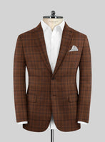 Reda Carrot Brown Checks Wool Jacket - StudioSuits