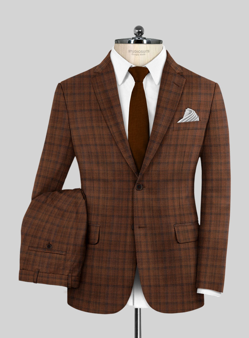 Reda Carrot Brown Checks Wool Suit - StudioSuits