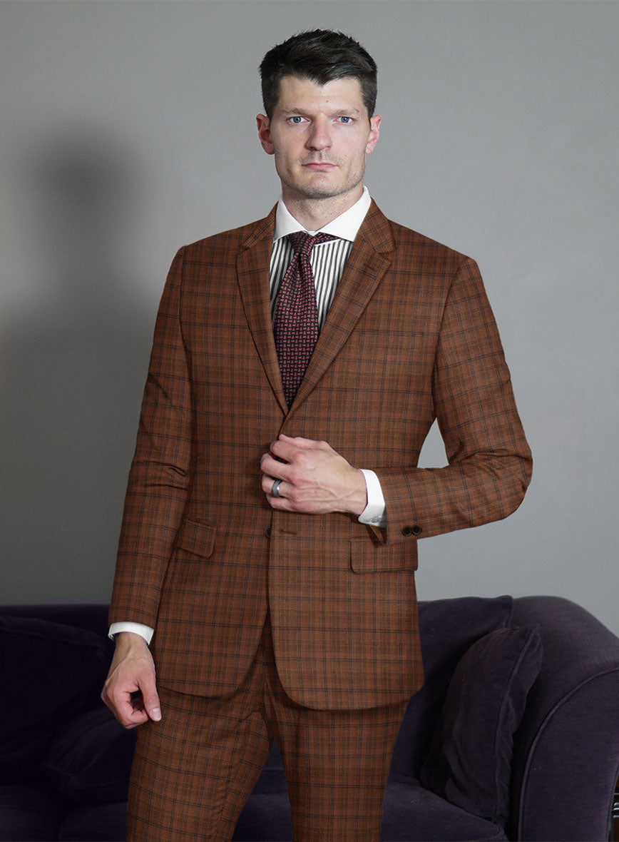 Reda Carrot Brown Checks Wool Suit - StudioSuits