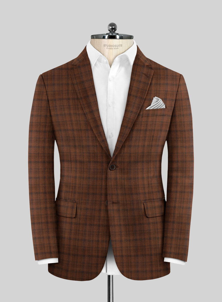 Reda Carrot Brown Checks Wool Suit - StudioSuits