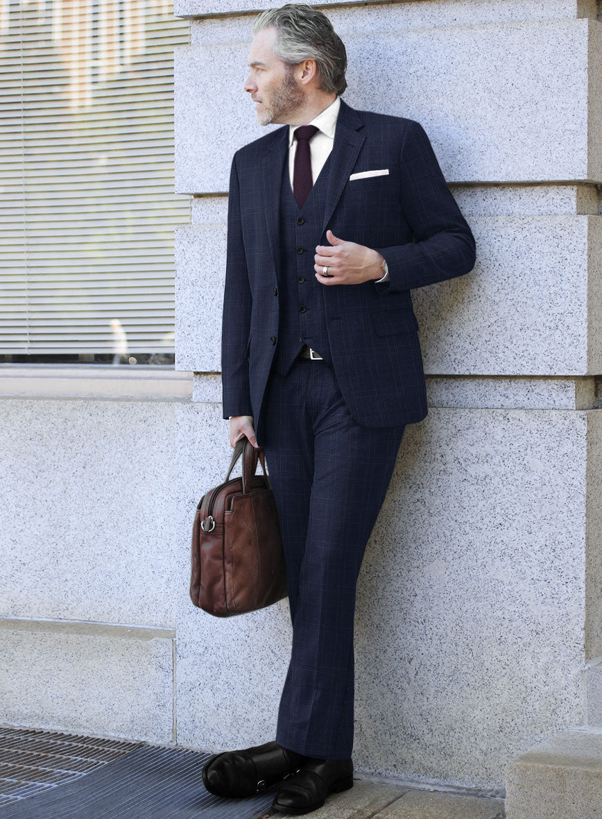 Reda Dark Navy Checks Wool Suit - StudioSuits