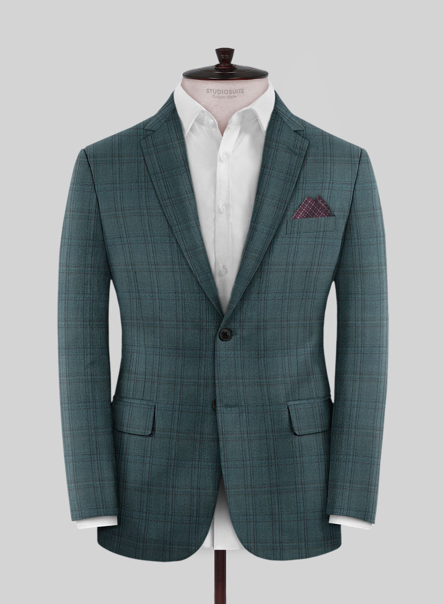 Reda Dark Teal Checks Wool Suit - StudioSuits