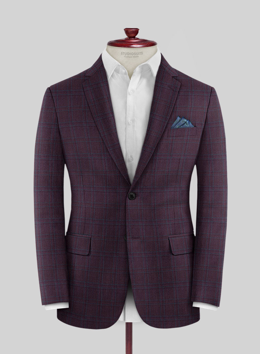 Reda Dark Wine Checks Wool Jacket - StudioSuits