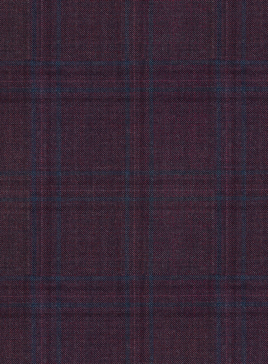 Reda Dark Wine Checks Wool Pants - StudioSuits