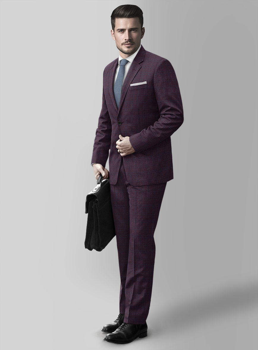 Reda Dark Wine Checks Wool Suit - StudioSuits