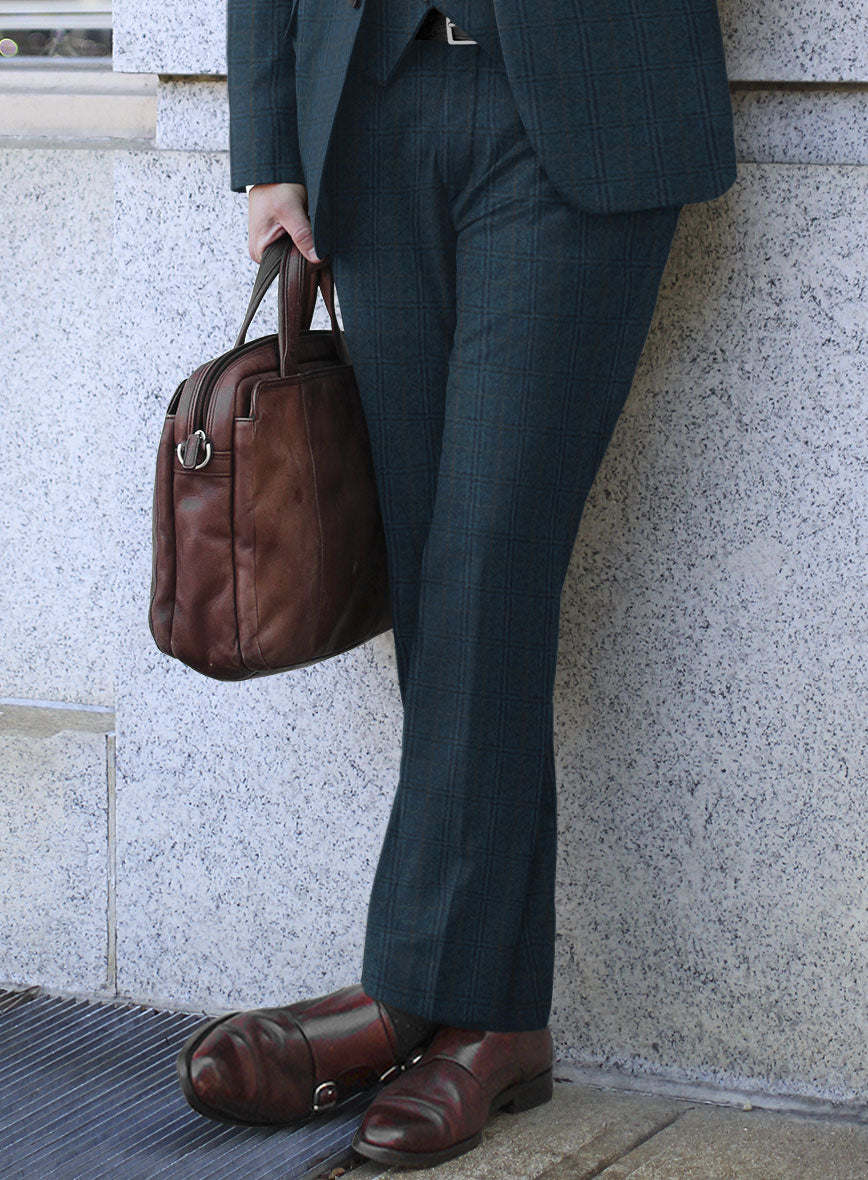 Reda Jeromi Teal Blue Checks Wool Pants - StudioSuits