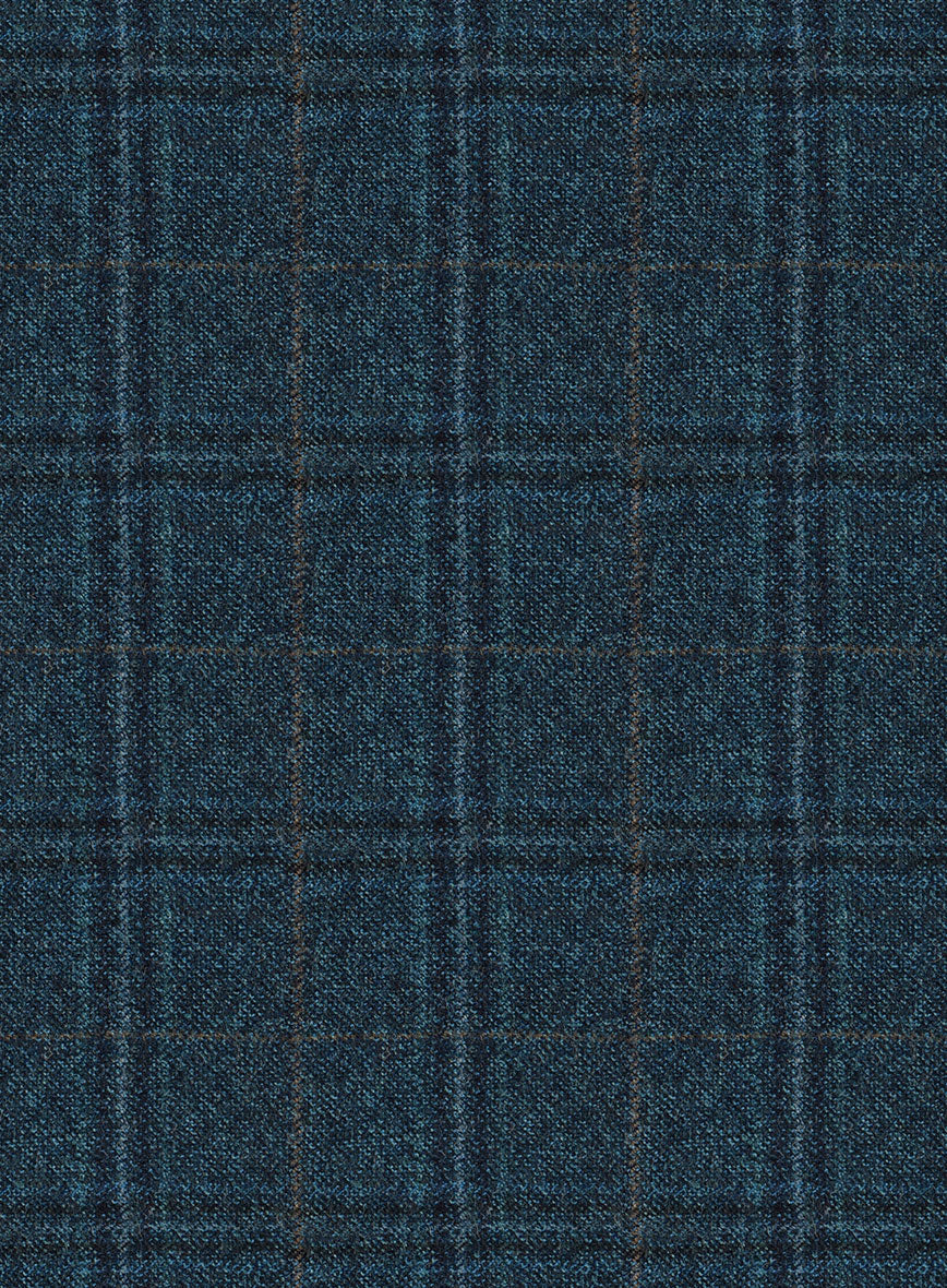 Reda Jeromi Teal Blue Checks Wool Pants - StudioSuits