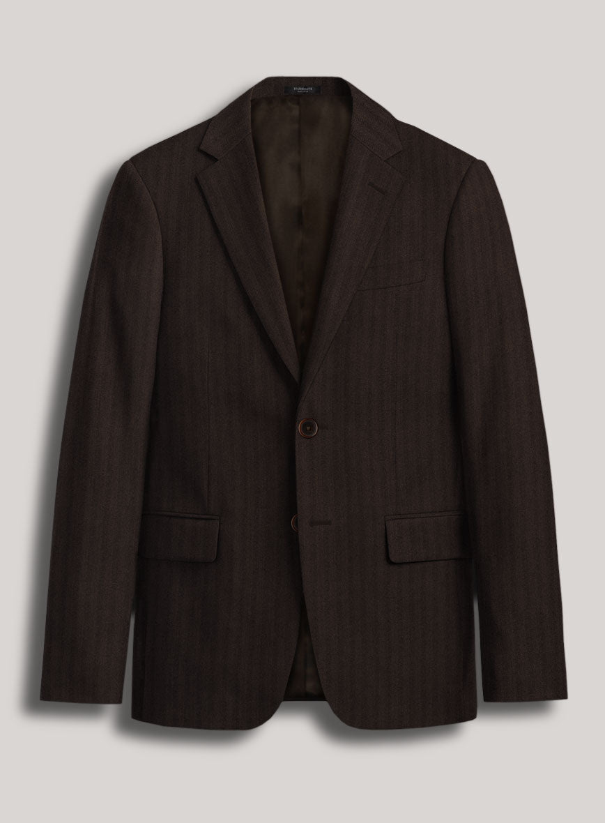 VBC Perennial Coffee Brown Herringbone Wool Jacket - StudioSuits