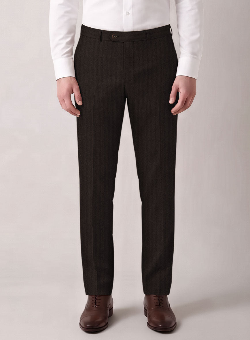 VBC Perennial Coffee Brown Herringbone Wool Pants - StudioSuits