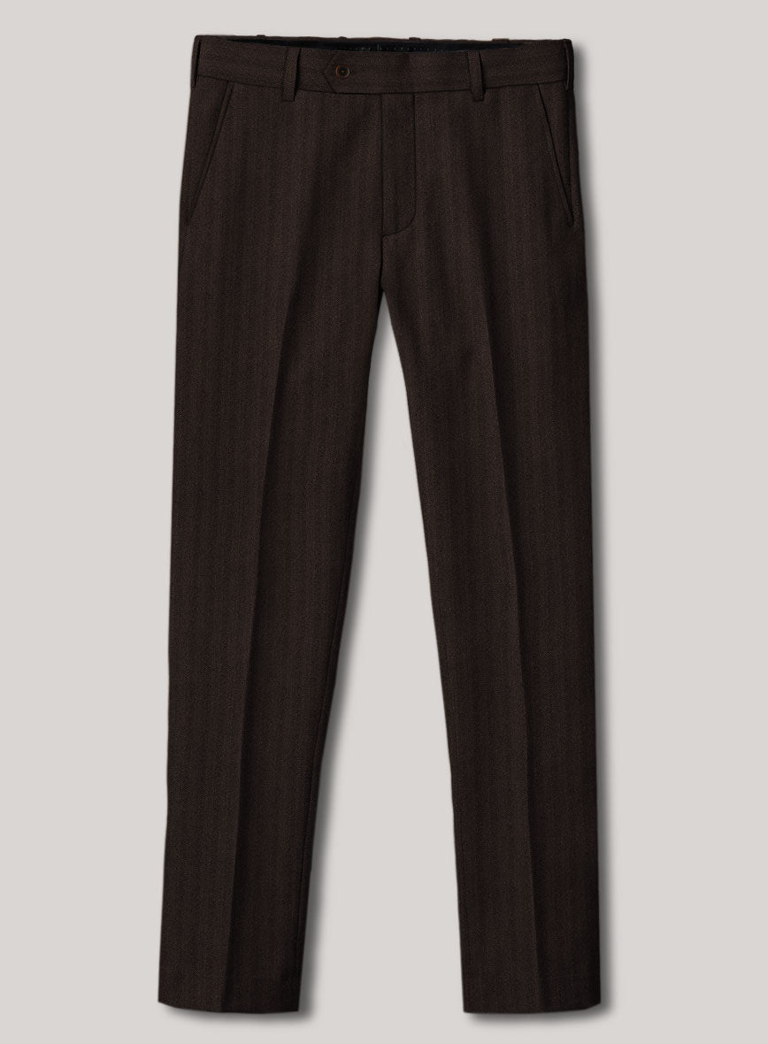 VBC Perennial Coffee Brown Herringbone Wool Pants - StudioSuits