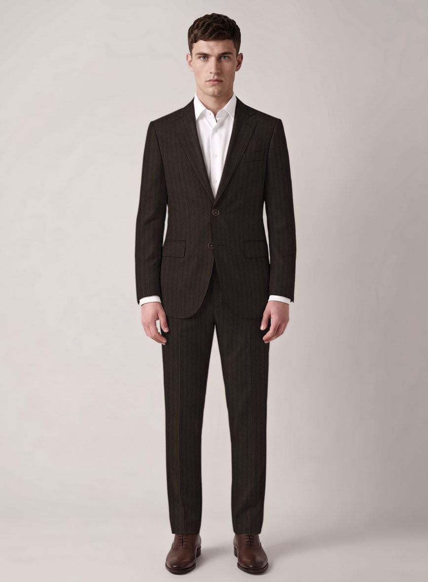 VBC Perennial Coffee Brown Herringbone Wool Suit - StudioSuits