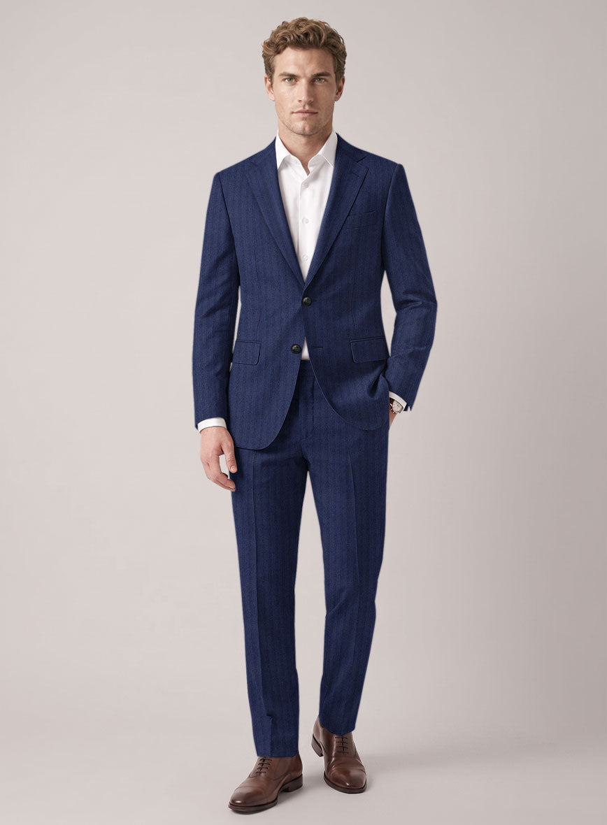 VBC Perennial Prestige Blue Herringbone Wool Suit - StudioSuits
