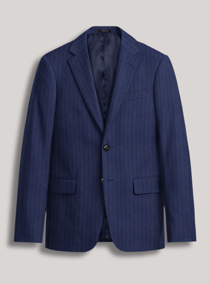 VBC Perennial Prestige Blue Herringbone Wool Suit - StudioSuits