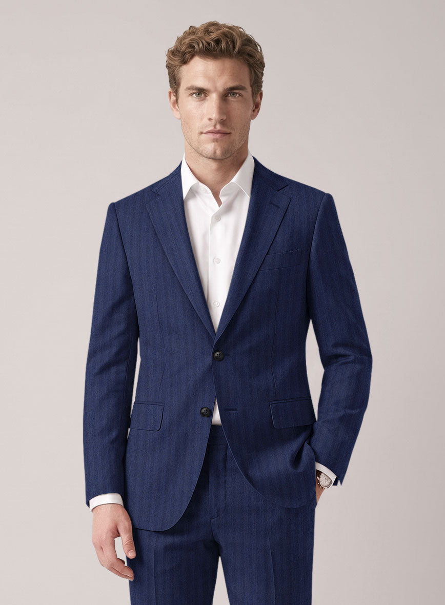 VBC Perennial Prestige Blue Herringbone Wool Suit - StudioSuits