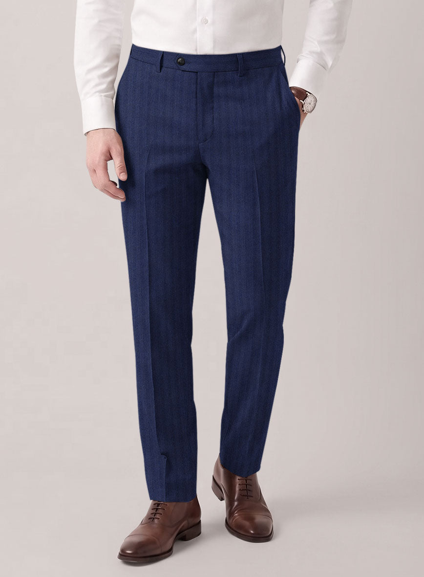 VBC Perennial Prestige Blue Herringbone Wool Pants - StudioSuits